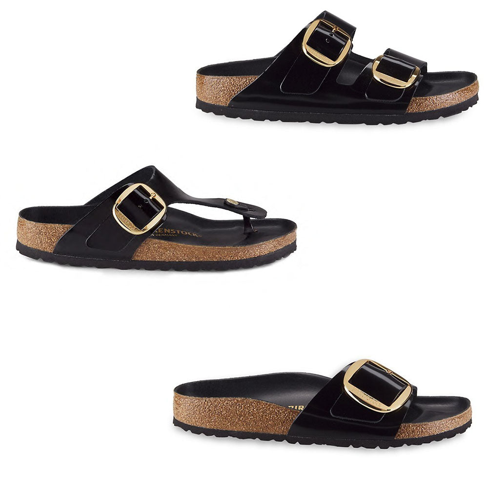 Birkenstock Arizona Gizeh Madrid Big Buckle High Shine Patent Black Sandals Slides - Bartel-Shop