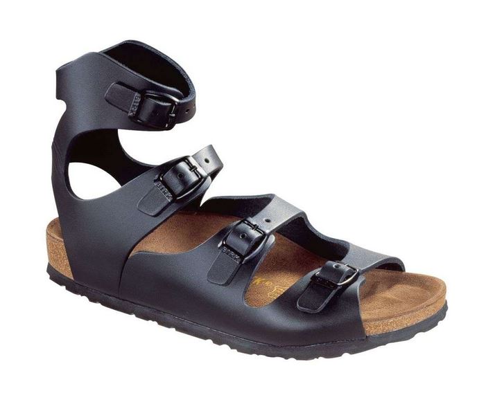 Birkenstock Athen Sandals Leather Smooth Shoes Gladiator Black Ankle Strap Thong - Bartel-Shop
