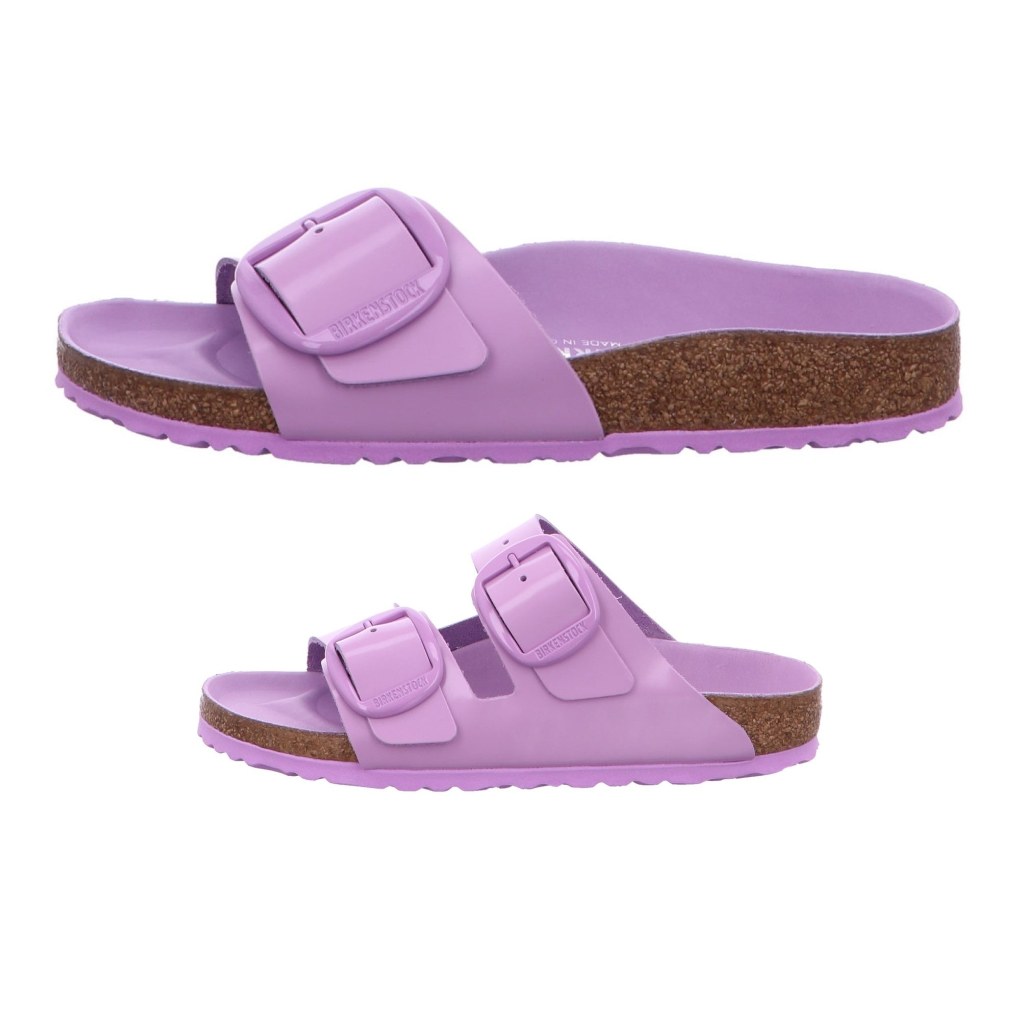 Birkenstock Arizona Madrid Big Buckle High Shine Crocus Purple Pink Sandals Slides Leather Patent