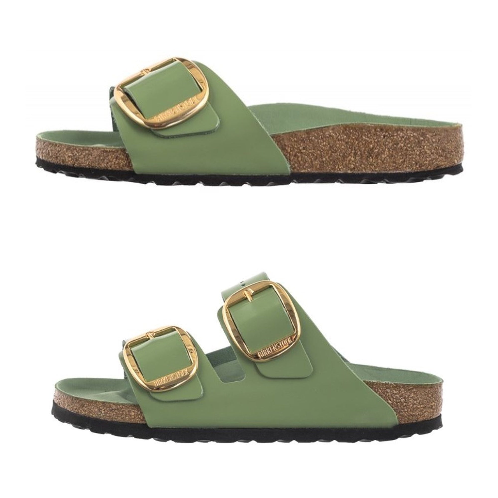 Birkenstock Arizona Madrid Big Buckle Leather Patent Green Tea Sandals Slides Shine