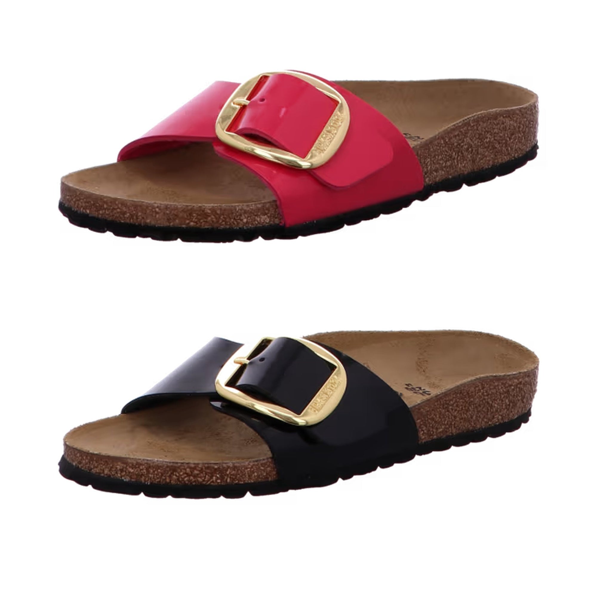 Birkenstock Madrid Big Buckle BF Patent Black Gold Fuchsia Fusion Sandals Slides